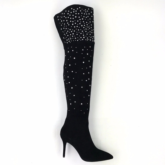 B Brian Atwood Shoes - B Brian Atwood Black Suede Studded OTK Boots